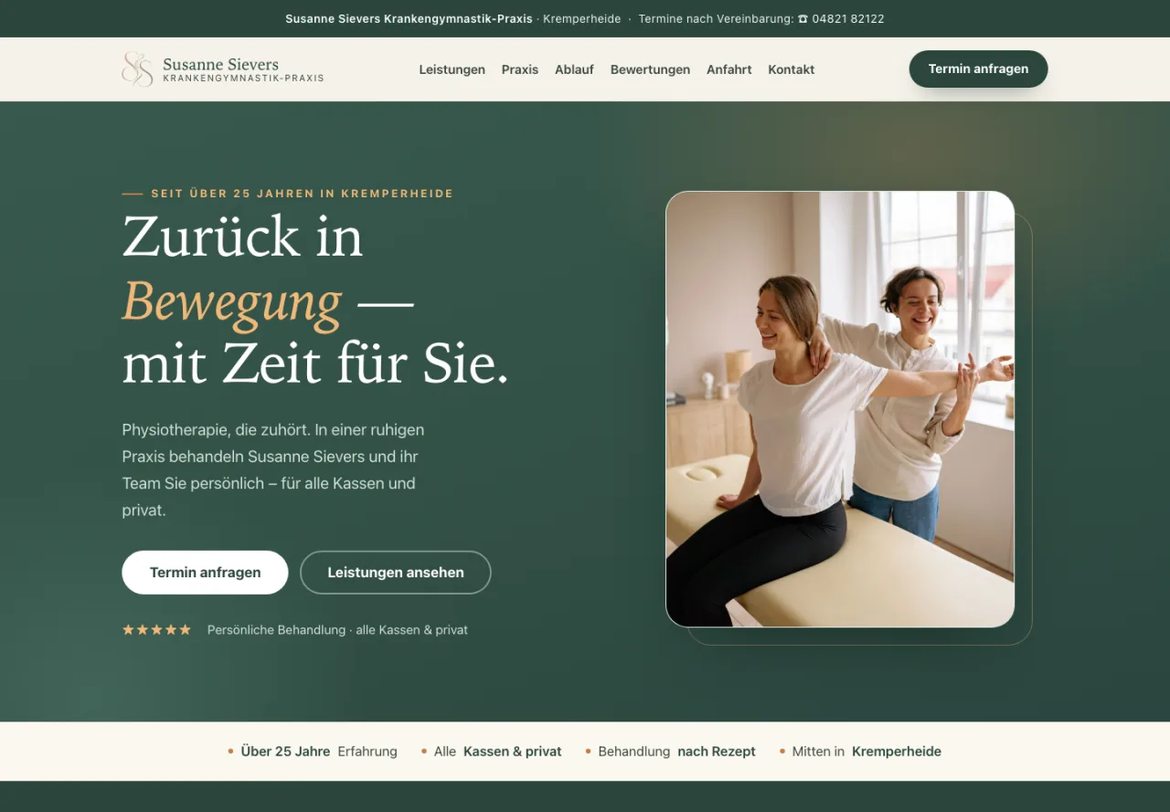 Website-Design für die Physiotherapiepraxis Susanne Sievers