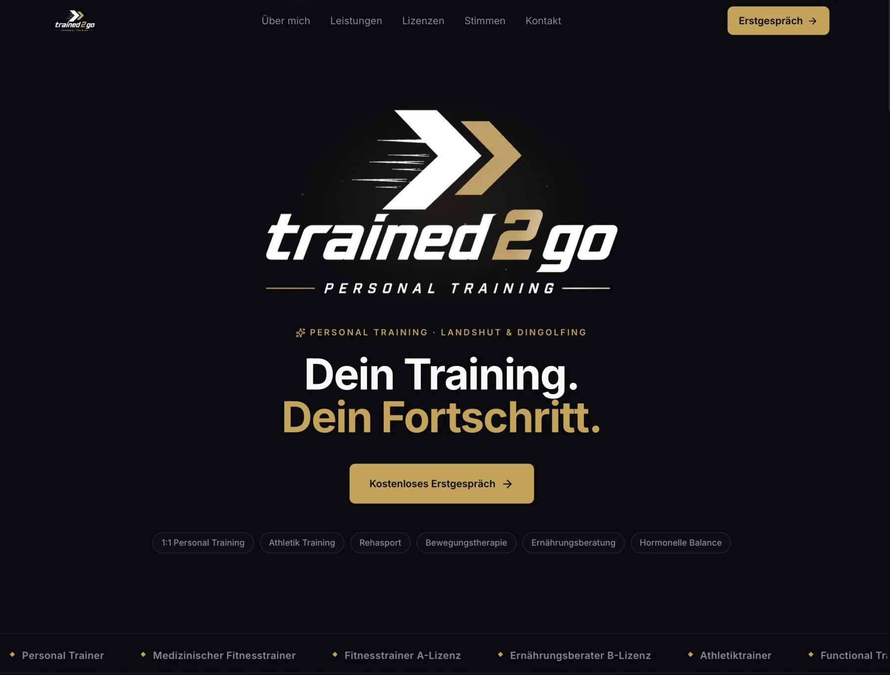 Website-Design für trained2go Personal Training mit Hero und Erstgespräch