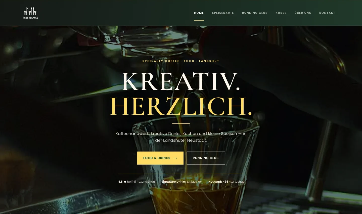 Website-Design für das Tres Llamas Café in Landshut